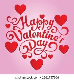 Happy Valentine's Day Poster Greeting Card With Handwritten Calligraphy Text Typography - Vector Illustration