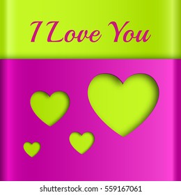 Happy Valentines day poster with greeting inscription green cut out hearts from purple paper vector illustration