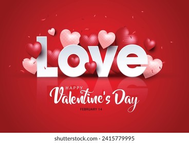 happy valentines day poster with group of heart. vector illustration design