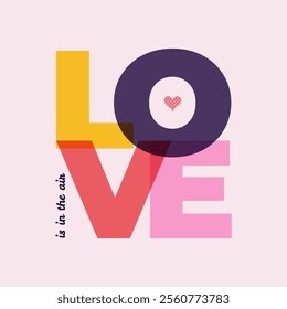 Happy Valentines Day poster with heart and contemporary typography. Modern simple abstract background. Flat design of advertising templates, banner, cover, label, flyer, card