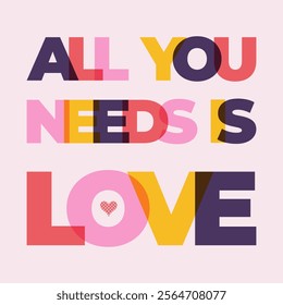 Happy Valentines Day poster with heart and contemporary typography. Trendy simple abstract template. Flat design for banner, cover, label, flyer, card