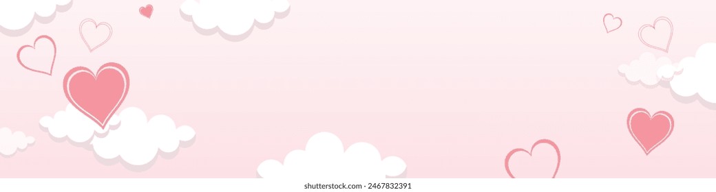 Happy Valentine's day poster, layout, flyer or voucher. Beautiful paper cut white clouds with white heart frame on pink background. Vector illustration. Love concept text banner template