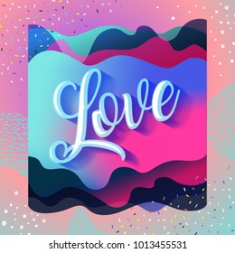Happy Valentine's Day poster. Love banner. Vector illustration of neon sign for postcard. Modern trendy word Love on colorful background. Design element ready for Your design, greeting card, banner. 