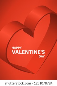Happy Valentines day poster mockup with 3d isometric silhouette red heart shape. stock vector illustration clipart