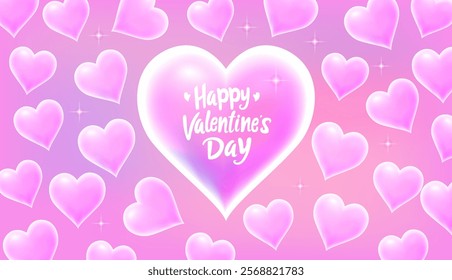 Happy Valentine's Day poster with pink hearts for website, design media, posters