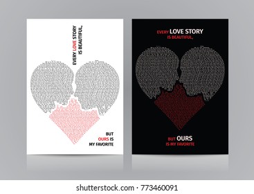 Happy Valentine's day poster with profile man and woman in heart shape. Vector illustration.