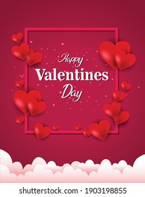 happy valentine's day poster red heart with frame. vector illustration design