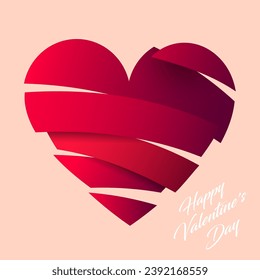 Happy Valentine's Day poster. Red  heart consists of red ribbons. love icon.