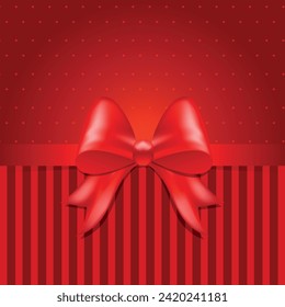 Happy Valentine's day poster with red striped ribbon and bow red isolated background.