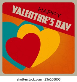Happy Valentine's Day poster. Retro love background with red heart (EPS10 Vector)