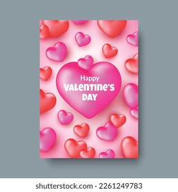 Happy Valentine's Day poster romantic concept for party invitation, Beautiful backdrop with hearts ornament vector graphic