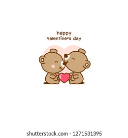 Happy Valentines day poster with two bears kissing.