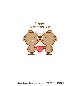 Happy Valentines day poster with two bears kissing.