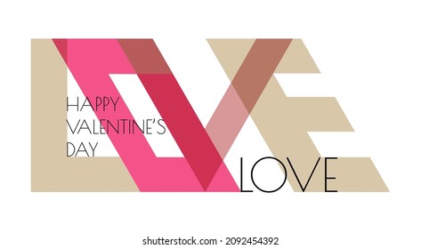 Feliz Día de San Valentín vector de afiches en bauhaus. Texto Amor en composición moderna y creativa. Tarjeta de invitación, imagen de minimalismo de marca.