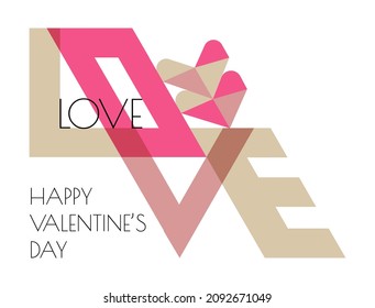 Feliz Día de San Valentín vector de afiches en bauhaus. Texto Amor en composición moderna y creativa. Tarjeta de invitación, imagen de minimalismo de marca.