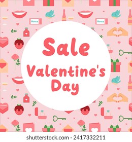 Glückliches Valentinstag-Poster. Vektorgrafik. Sonderangebot und Verkauf. Flacher Stil.