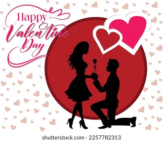 Happy Valentine's day poster or voucher. Beautiful paper cut white clouds with white heart frame on pink background. Vector illustration