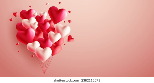 Happy Valentine's Day poster or voucher design. With heart balloons on a beautiful background, vector illustration