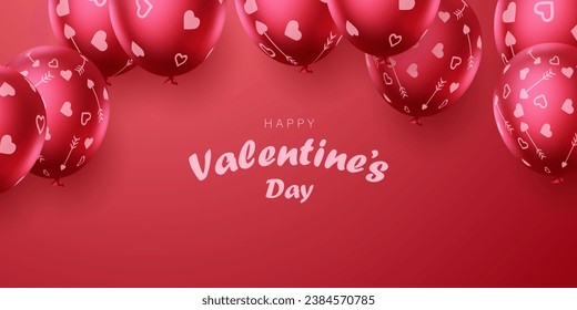 Happy Valentine's Day poster or voucher design With balloons on a beautiful background, vector illustration