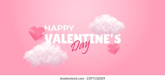 Happy Valentine's day poster or voucher. Background for sale with realistic heart. Valentines day store discount promotion. Vector illustration
