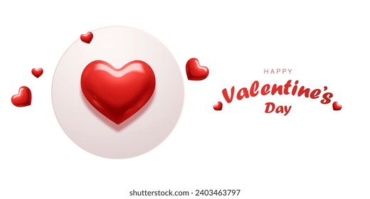 Happy Valentine's Day poster or voucher design with beautiful red hearts. Vector illustration