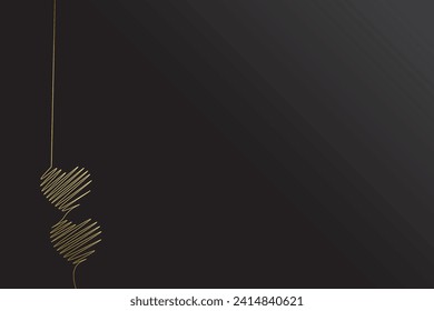 Happy Valentine's day poster or voucher. Beautiful gold heart shapes on isolated black background. Vector illustration.  Place for text