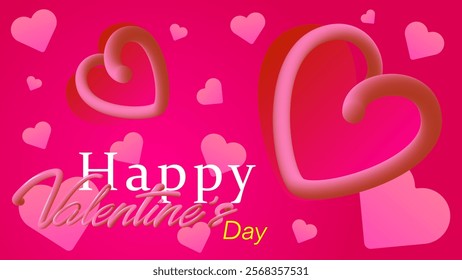 Happy Valentine's day poster voucher, 3d red pink heart,  background. Vector illustration. Place for text. Gift card, love party, Valentin sale flyer design