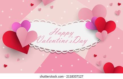 Happy Valentine's day poster or wish card. Vector illustration. Papercut style.