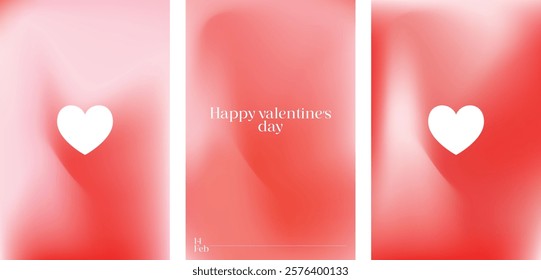 Happy Valentine's day posters set with 3D heart. Valentines day greeting card template. Trendy love, romantic gradient. Minimalistic pastel sale poster, banner, cover, flyer.