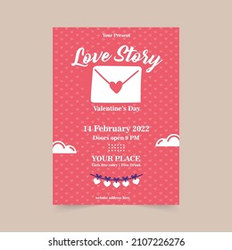 Happy Valentine's Day posters. Vector elegant template of a poster for a party of Valentine's day with paper hearts. Brochures design for promo flyers or covers in A4 format size.