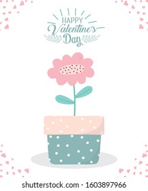 happy valentines day potted flower decoration romance love vector illustration