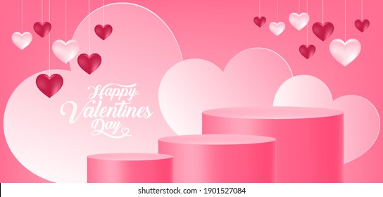 Happy Valentines day with product display ,podium, heart shape, love, abstract  background