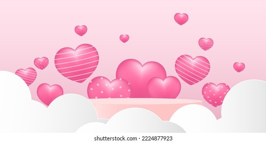 Happy Valentine's Day product display and podium. Cute pink hearts. Love holidays background.