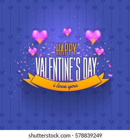Happy Valentine's Day Purple Colors Postcard, Web Banner Celebration Design. Greeting Card, Vector Elements Violet Background or Flyer, Poster