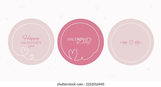 happy valentines day quote circle line art citation set of forms frames banner shop quoting vector shapes love pink heart wishes pattern marketing love letter theme february 14th post media hand drawn