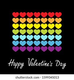 Happy Valentines Day. Rainbow flag line icon. Heart shape. LGBT gay symbol. Pride sign. Colorful line set. Flat design. Love is love. Black background. Isolated. Vector illustration