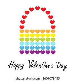 Happy Valentines Day. Rainbow flag bag icon. Heart shape. LGBT gay symbol. Pride sign. Colorful line set. Flat design. Love is love. Isolated. White background. Vector illustration