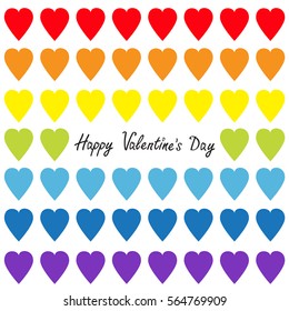 Happy Valentines day. Rainbow heart set. Gay flag color. Seamless Pattern. Wrapping paper, textile template. Lgbt sign symbol. White background. Isolated. Flat design. Vector illustration