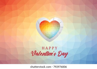 happy valentine's day with rainbow heart on geometric polygonal background