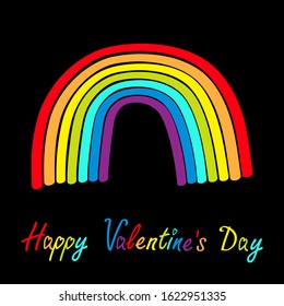 Happy Valentines Day. Rainbow on black background. Love is love. Colorful line set. Greeting card. LGBT community. Flat design. Vector illustration