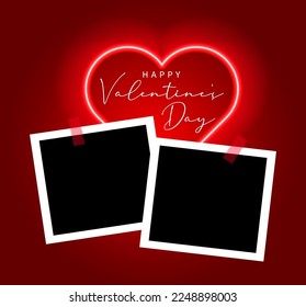 Happy Valentine's day ready modern design template. Lettering inside the heart. Empty photo space. 14 February Valentine's day collage.