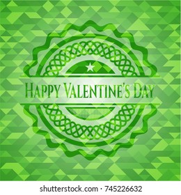 Happy Valentine's Day realistic green emblem. Mosaic background