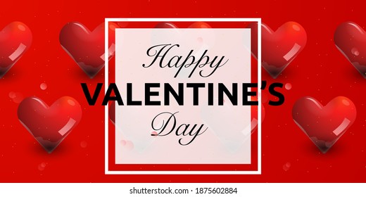happy valentine's day with realistic red heart
