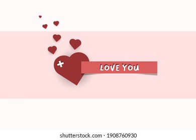 Happy Valentine's Day, Realistic Romance with red heart shape, Valentine's Day Greetings. Vector Illustration