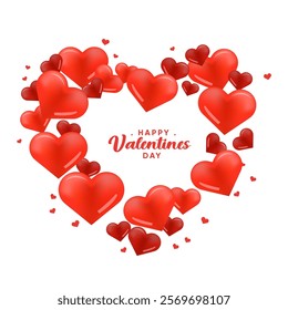 Happy Valentines Day Red 3D Hearts Romantic Design