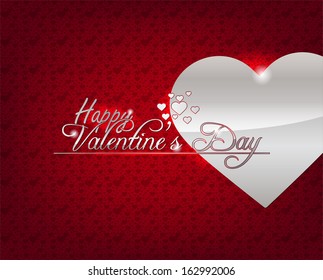 Happy Valentine's Day! Red background with silver heart. (EPS10 Vector)