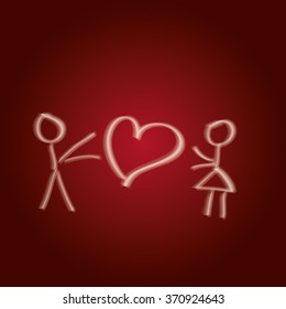 Happy Valentines Day red background with a couple holding heart, stock illustration.