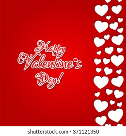 Happy Valentine's day. Red card with vintage text and hearts