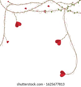 Happy Valentine's Day. Red elements hanging on the branch for invitation or poster. Festive tree with paper heart shaped leaves. greeting card background.
