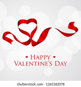 Happy Valentine`s Day with red heart ribbons. Usable as background, poster or greeting card. Vector illustration.